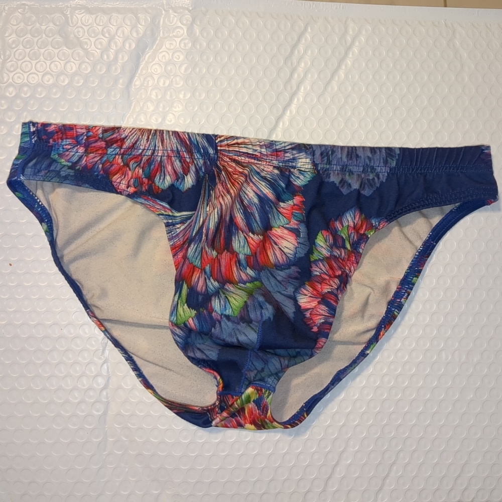 Unbranded Blue Multicolor Feather Printed Polyester Bikini Briefs Size L